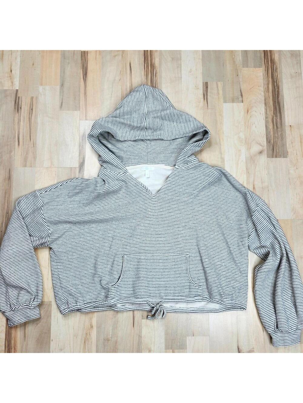 ABOUND Striped Cropped Hoodie XL Beige Black Lightweight Hooded Pullover